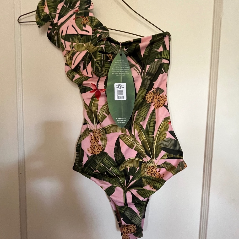 Farm rio banana leaves asymmetrical one piece swimsuit
